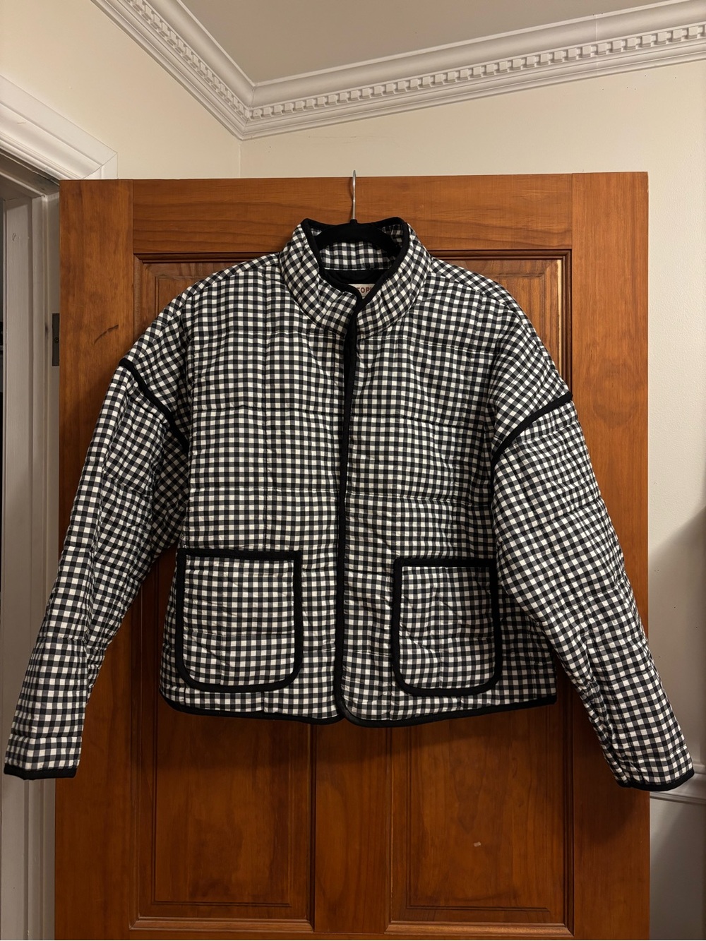 Free People Black & White Gingham Quilted Jacket Women's